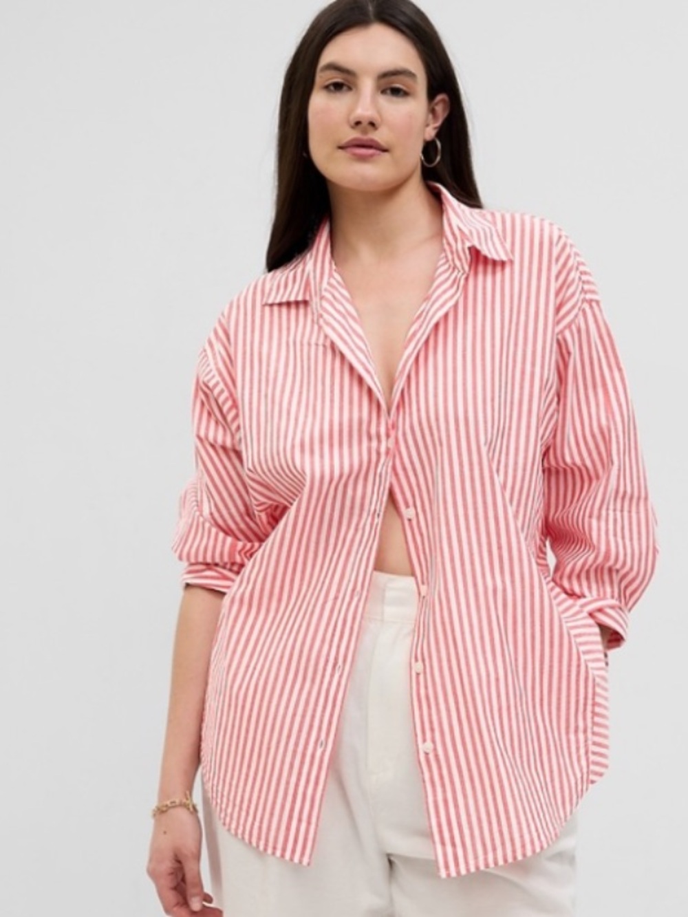 GapBody Women's RedStriped Button-Down Shirt - Relaxed Fit